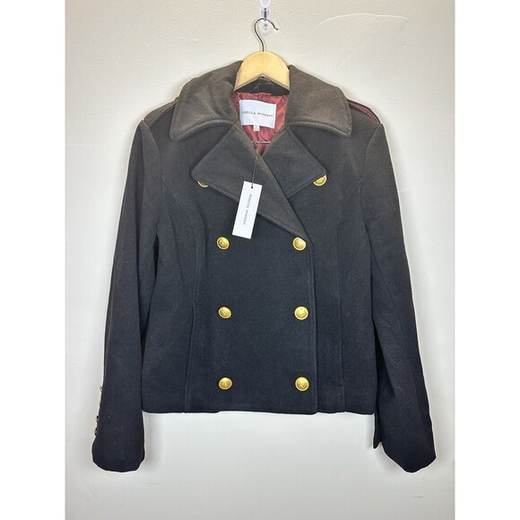 Rebecca Minkoff Double Breasted Epaulet Women’s Black Pea Coat Size Medium NWT - Picture 3 of 9
